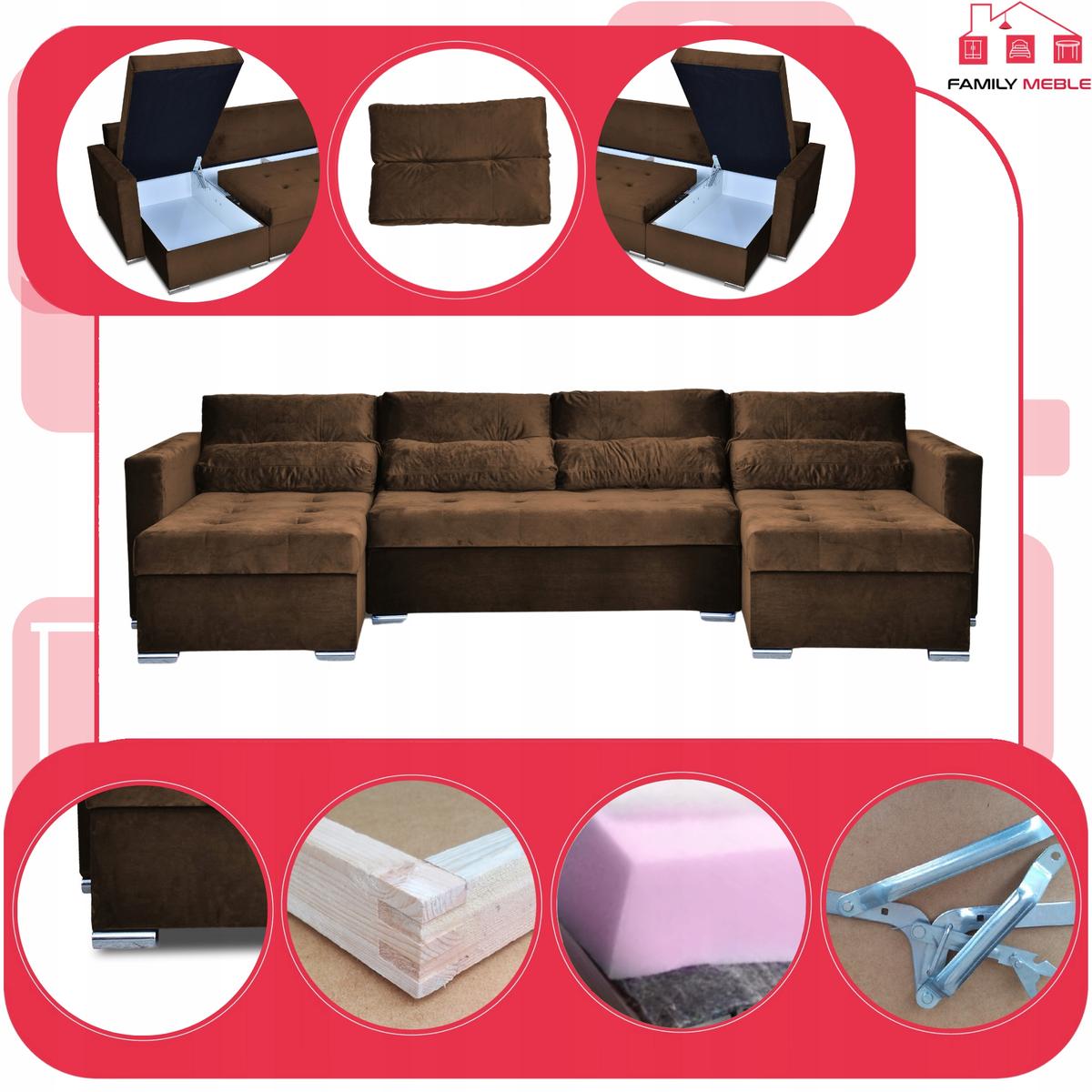 Narożnik Varius BIG 297x74x140 cm kształt U z funkcją spania i przechowywania do salonu Royal brązowy nr. 4