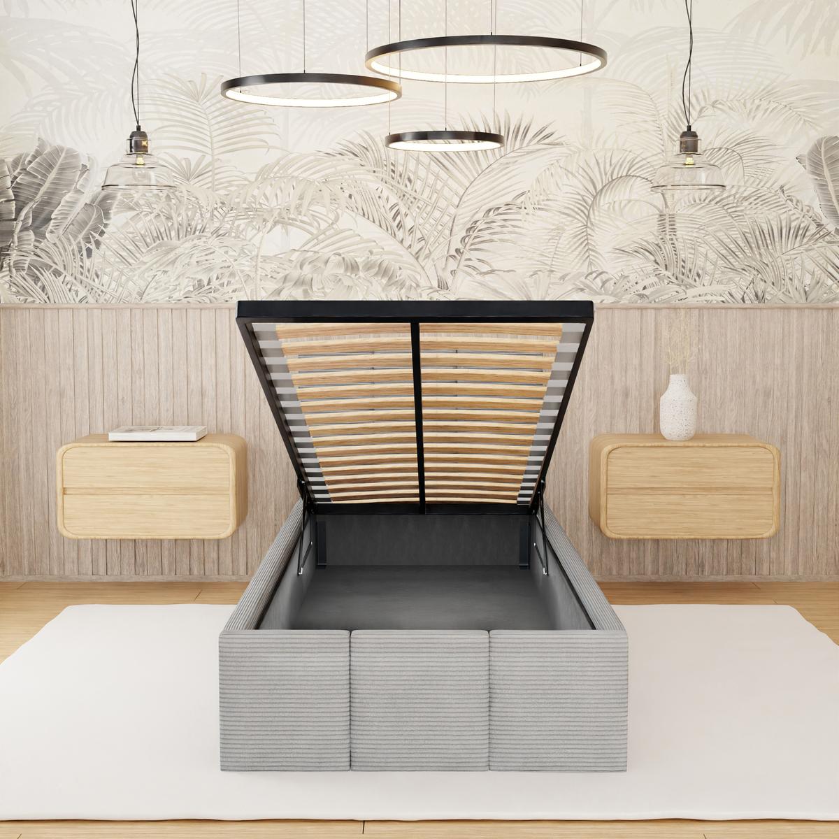 Łóżko Tapicerowane Do Sypialni 90x200cm Podwójne z Pojemnikiem Szary nr. 5