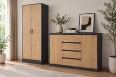 Komoda 120 cm MARTUSIA 101x120x39 cm z 2 drzwiami i 4 szufladami dąb artisan antracyt do salonu i sypialni pojemna - Miniaturka zdjęcia nr 4