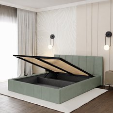 Łóżko tapicerowane 140x200 premium z pojemnikiem do sypialni miętowe wezgłowie 107 cm - Miniaturka zdjęcia nr 6