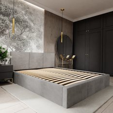 Łóżko tapicerowane do sypialni 180x200x100 cm podwójne z pojemnikiem modne szare - Miniaturka zdjęcia nr 7