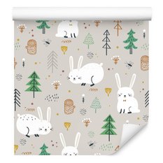 Tapeta Dziecięca KRÓLICZKI Zwierzęta Drzewa Las  - Miniaturka zdjęcia nr 3