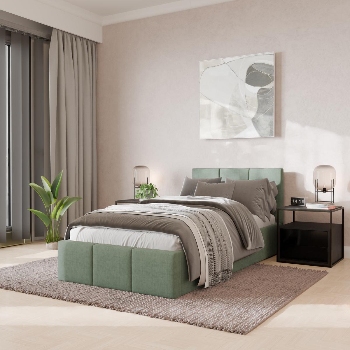 Łóżko Pojedyncze 90x200cm łóżko tapicerowane z pojemnikiem miętowe do sypialni wezgłowie 100 cm