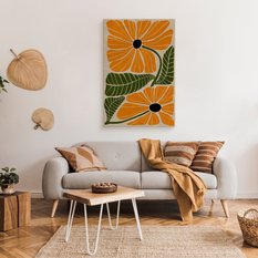 Obraz Na Płótnie Pomarańczowe Kwiaty Liście Styl Boho Natura 80x120cm - Miniaturka zdjęcia nr 3