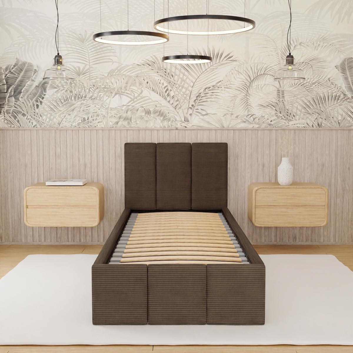 Łóżko Tapicerowane Do Sypialni 90x200cm Podwójne z Pojemnikiem Brązowe nr. 5