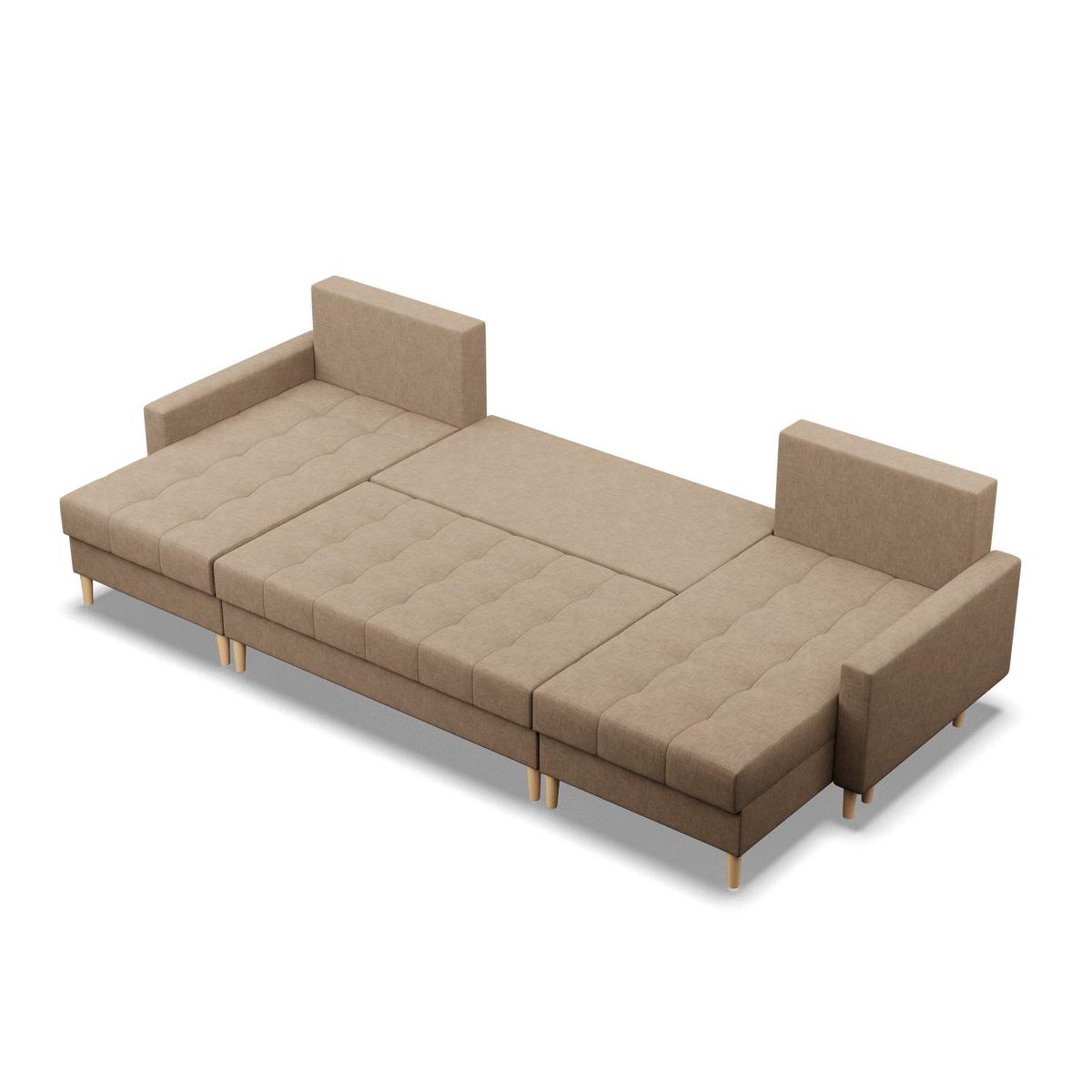 Narożnik ELMA 294x88x140 cm w kształcie U z leżankami rozkładany z funkcją spania sofa narożna sprężyna bonell  pojemniki beżowy nr. 4