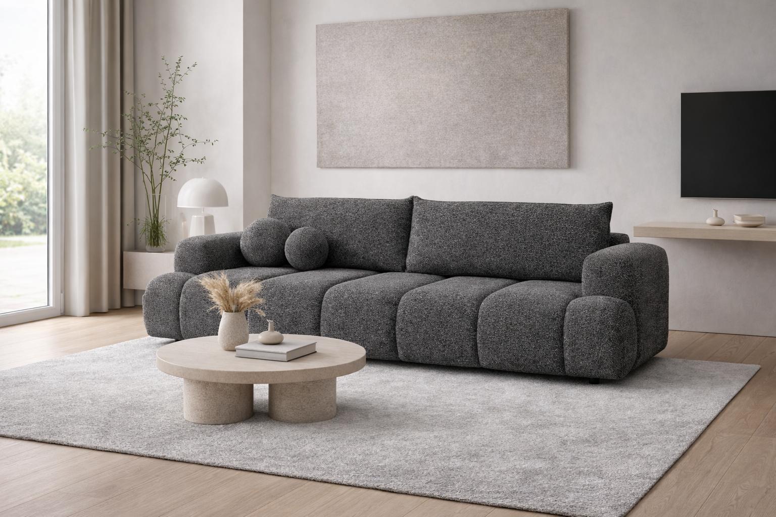 Kanapa z funkcją spania Mediolan 250x112x90 cm LOOP rozkładana trzyosobowa sofa ciemnoszara