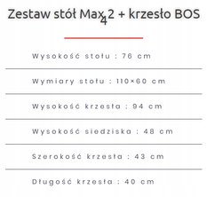 Zestaw do jadalni stół MAX 110x60 cm + 4 krzesła BOS brązowe siedzenie biały - Miniaturka zdjęcia nr 7