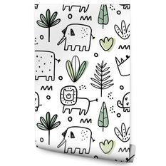 Tapeta Do Pokoju Dziecięcego SŁONIE Dżungla Liście  - Miniaturka zdjęcia nr 1