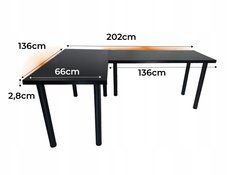 Biurko gamingowe model 1 Low 202x136x66 cm czarne narożne taśma do pokoju gracza - Miniaturka zdjęcia nr 3