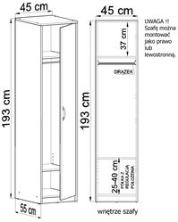 Szafa jednodrzwiowa 193x45x55 cm dąb sonoma biała na korytarz lub do salonu - Miniaturka zdjęcia nr 4