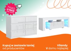 Zestaw mebli do salonu komoda 140x39x79 cm szafka RTV 130x35x48,5 cm podświetlenie LED biały połysk  - Miniaturka zdjęcia nr 1