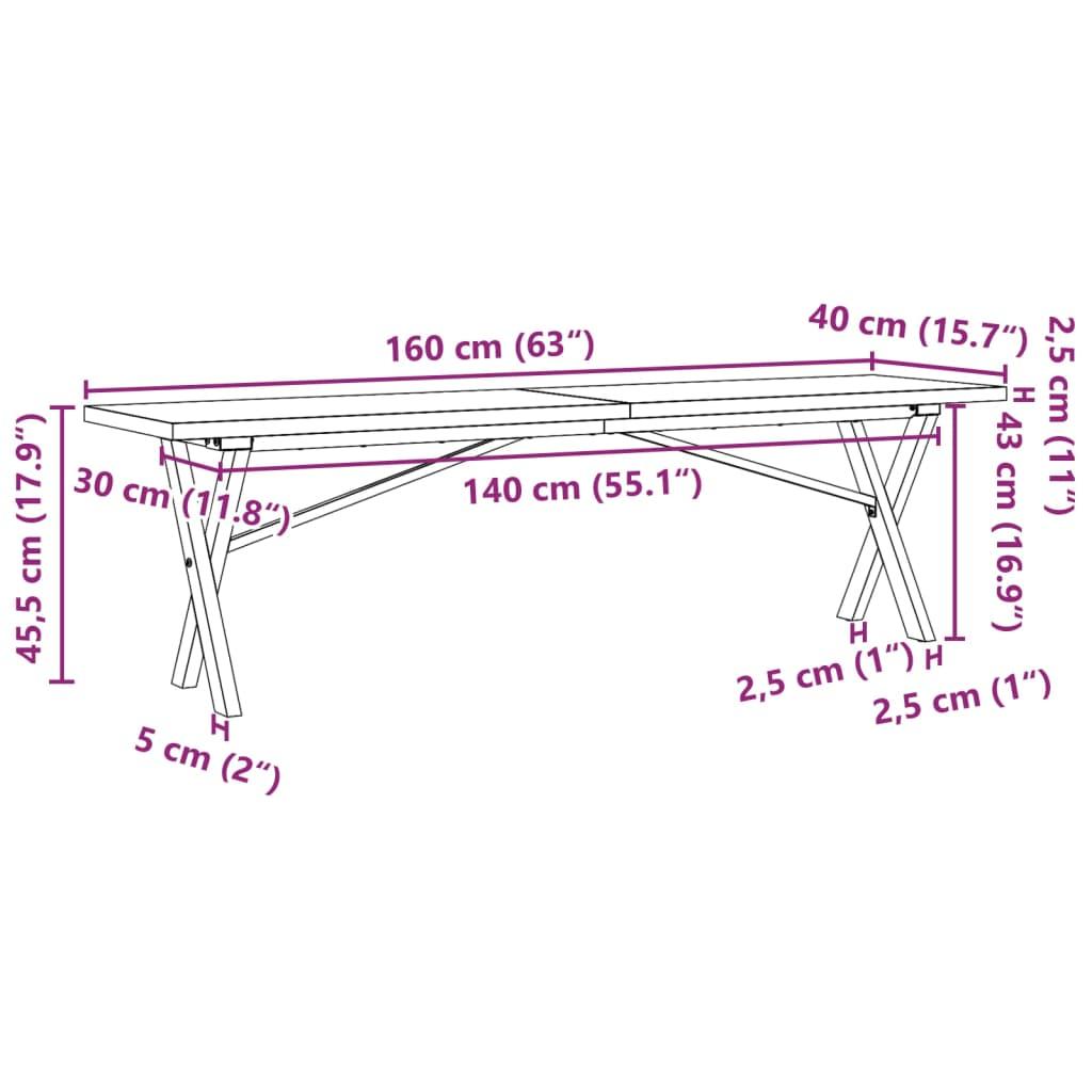 Stolik kawowy 160x40x45,5 cm nogi w kształcie litery X lite drewno do salonu nr. 10