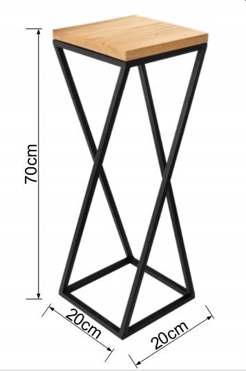 Kwietnik 70x20 cm do salonu sypialni stojak metal deska dąb prawdziwe drewno i stal czarny nr. 4