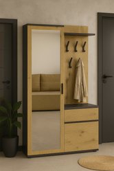 PRZEDSPRZEDAŻ Garderoba do przedpokoju DUO 181x100x35 cm z lustrem wieszakami szafka na buty antracyt dąb artisan - Miniaturka zdjęcia nr 1