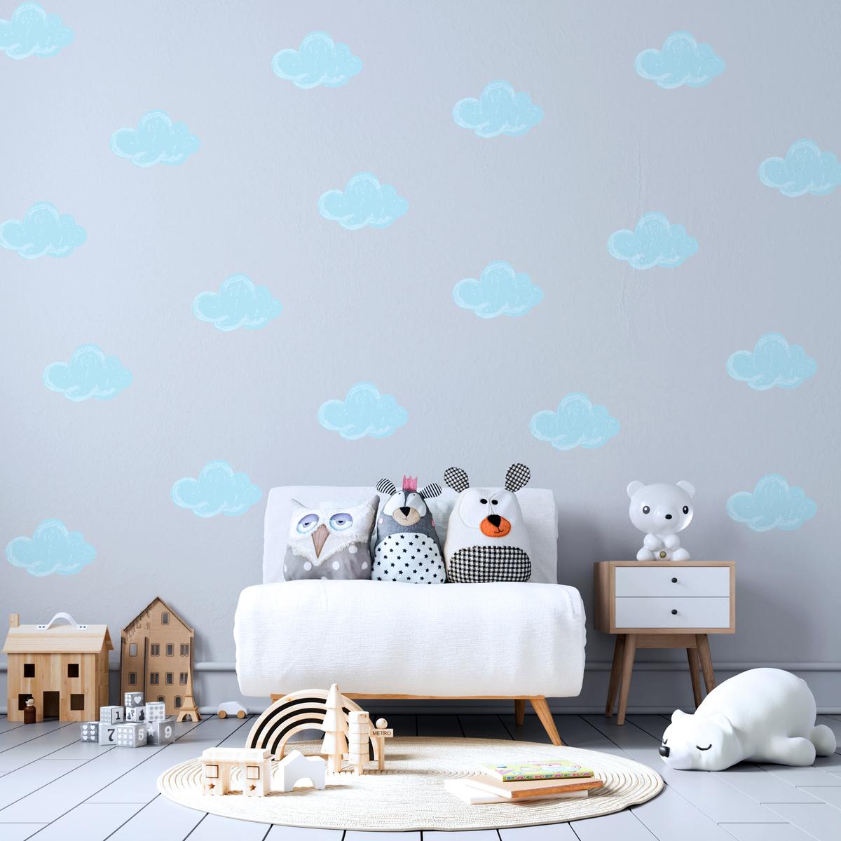 NAKLEJKA NA ŚCIANĘ DO POKOJU 120x60 DZIECKA BŁĘKITNE CHMURKI nr. 3