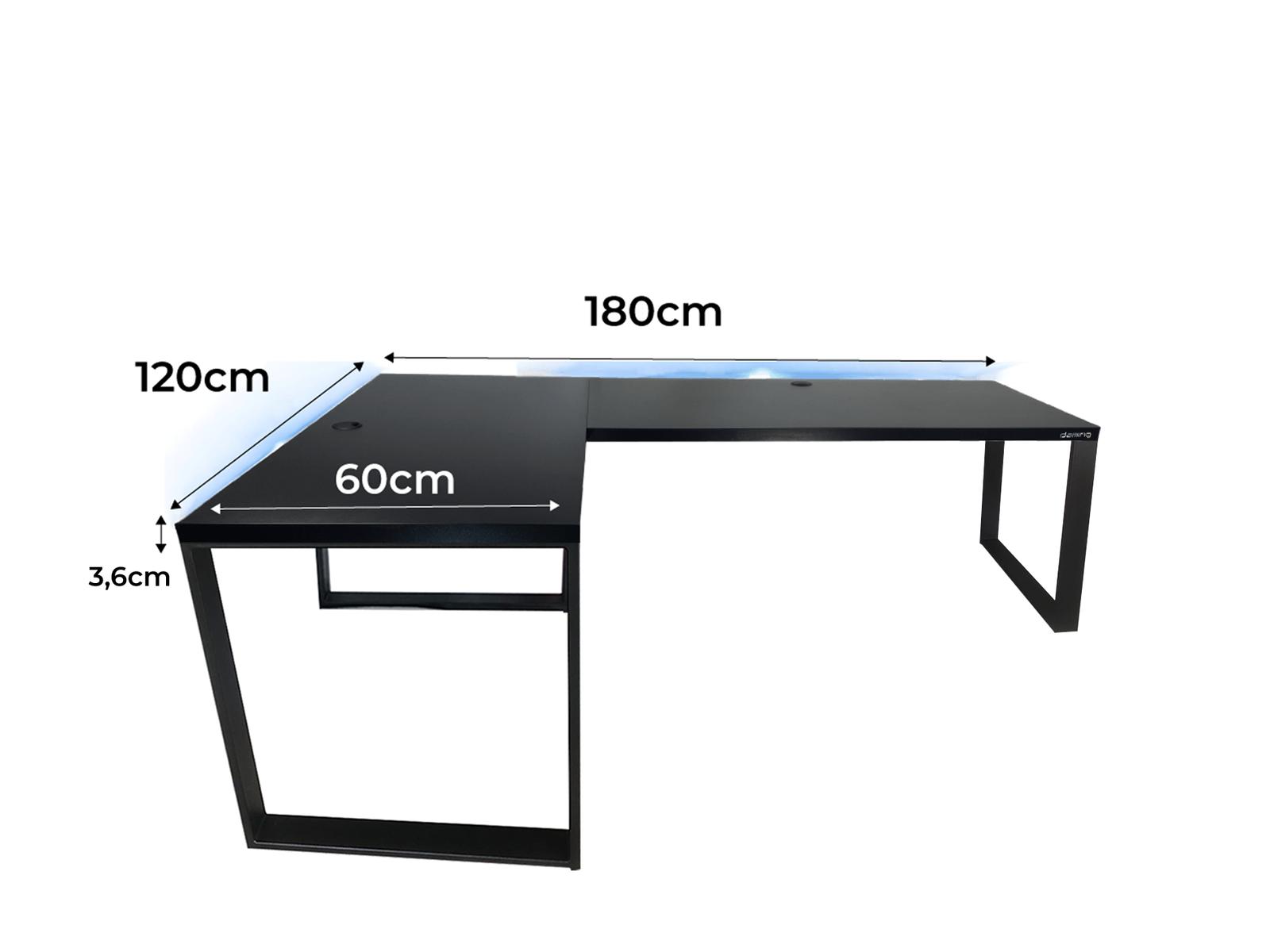 Biurko gamingowe narożne model 2 Top czarne LOFT metalowe nogi LED RGB przepust dla gracza 180x60x71cm nr. 2