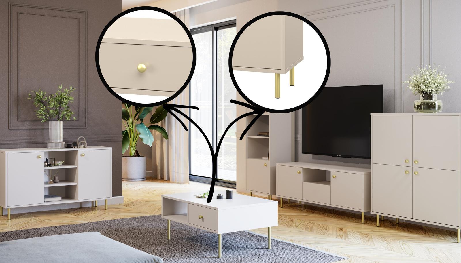 Wysoka komoda NOMI 100x40x113 cm czterodrzwiowa do salonu złote nogi kaszmir loft nr. 4