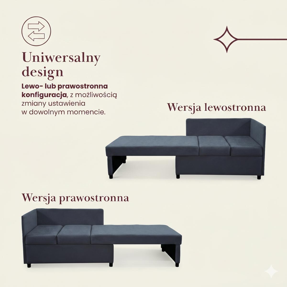 Sofa Viluś 106x75x80 cm grafitowy rozkładana sofa narożna jednoosobowa z funkcją spania i pojemnikiem na pościel nr. 9