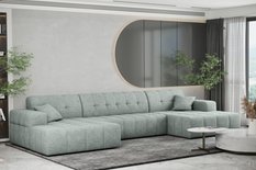 Sofa NIMES 350x82x168 cm bez funkcji spania w kształcie U pikowana do salonu NEVE miętowa