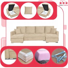 Narożnik Bella BIG 298x74x140 cm kształt U z funkcją spania i przechowywania Angel beżowy - Miniaturka zdjęcia nr 4