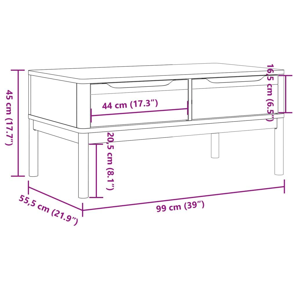 Stolik kawowy FLORO 99x55,5x45 cm z dwoma szufladami lite drewno sosnowe szary do salonu nr. 10