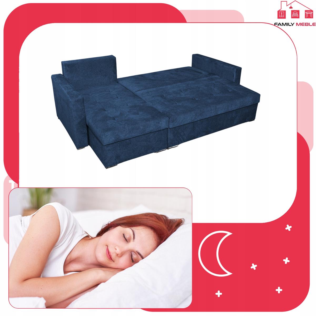 Narożnik BELLA 226x75x140 cm rozkładany funkcją spania rogówka do salonu granat welur nr. 7