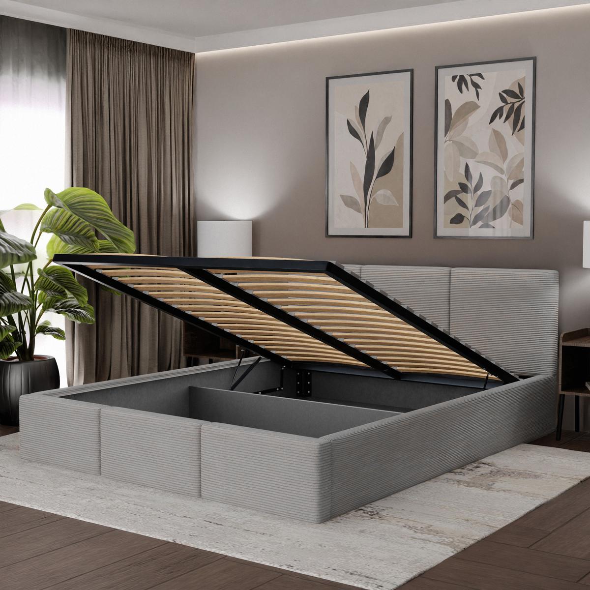 Łóżko Tapicerowane Do Sypialni 120x200 Podwójne z Pojemnikiem Szare nr. 4