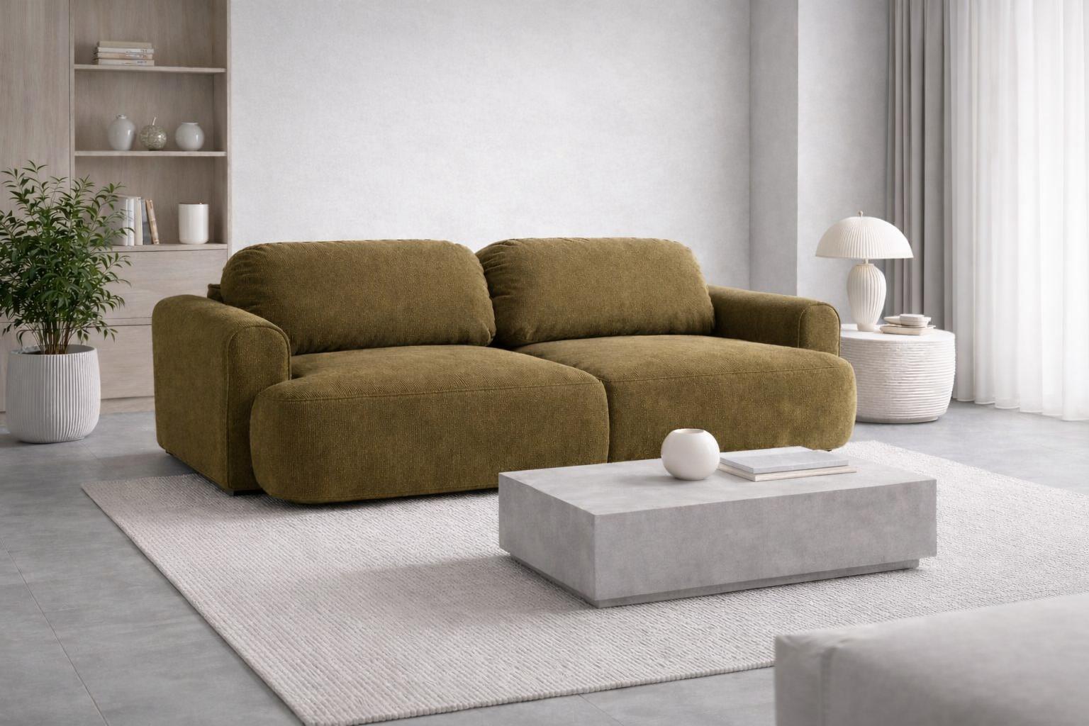 Kanapa z funkcją spania ITALY 250x100x82 cm trzyosobowa sofa rozkładana tkanina FLOW 14 oliwkowa nr. 1