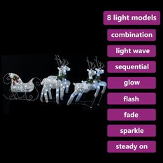 Renifery z saniami 100 LED dekoracja świąteczna srebrne do ogrodu - Miniaturka zdjęcia nr 3