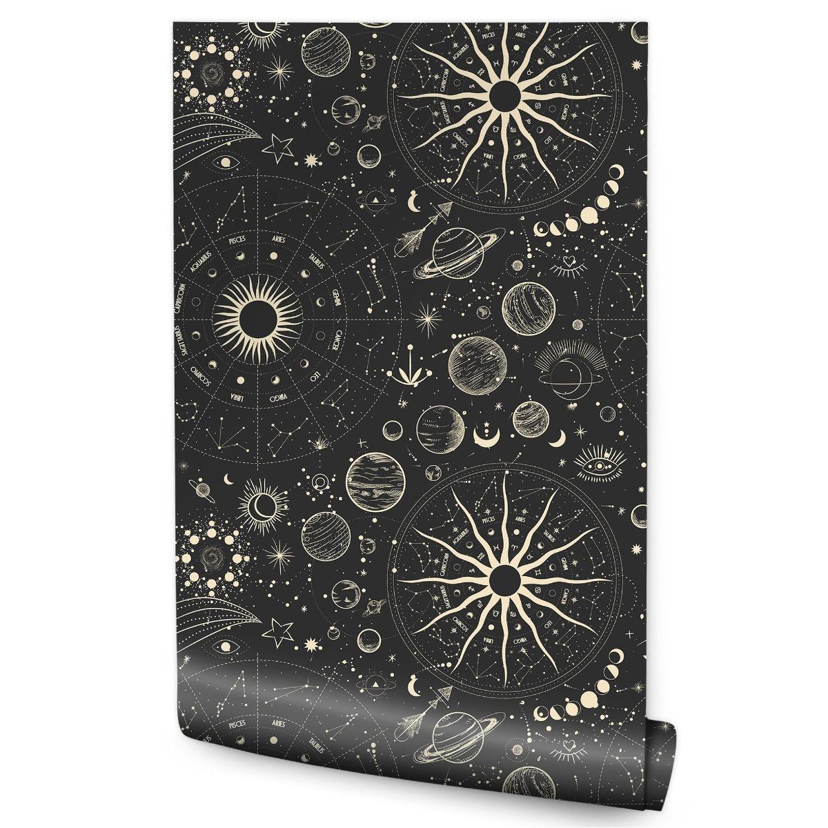 Tapeta Ozdobna PLANETY Znaki Zodiaku Słońce Boho 