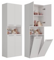 Słupek łazienkowy NEL DK 2K 174x60x30 cm szafka łazienkowa podwójny kosz na pranie regał biały mat - Miniaturka zdjęcia nr 1