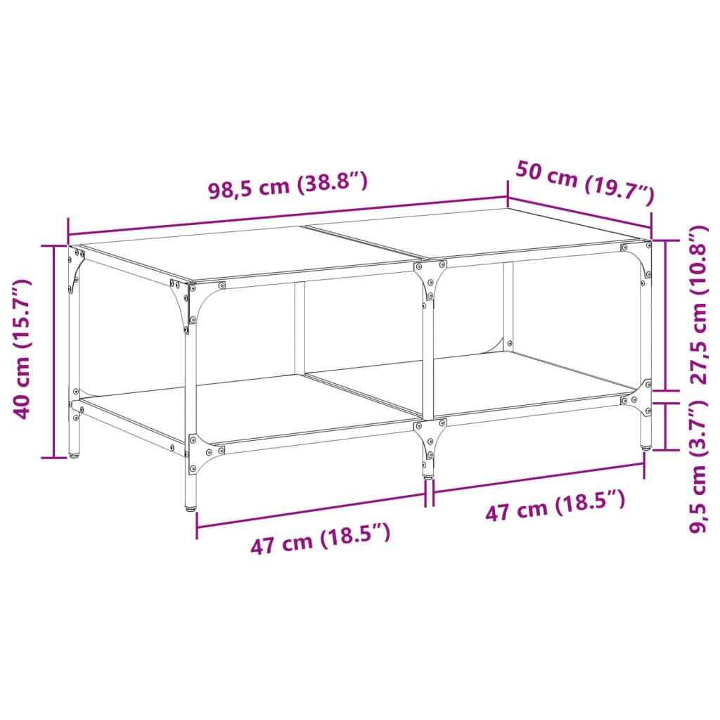 Stolik kawowy 98,5x50x40 cm ze szklanym blatem na stalowej ramie do salonu nr. 9