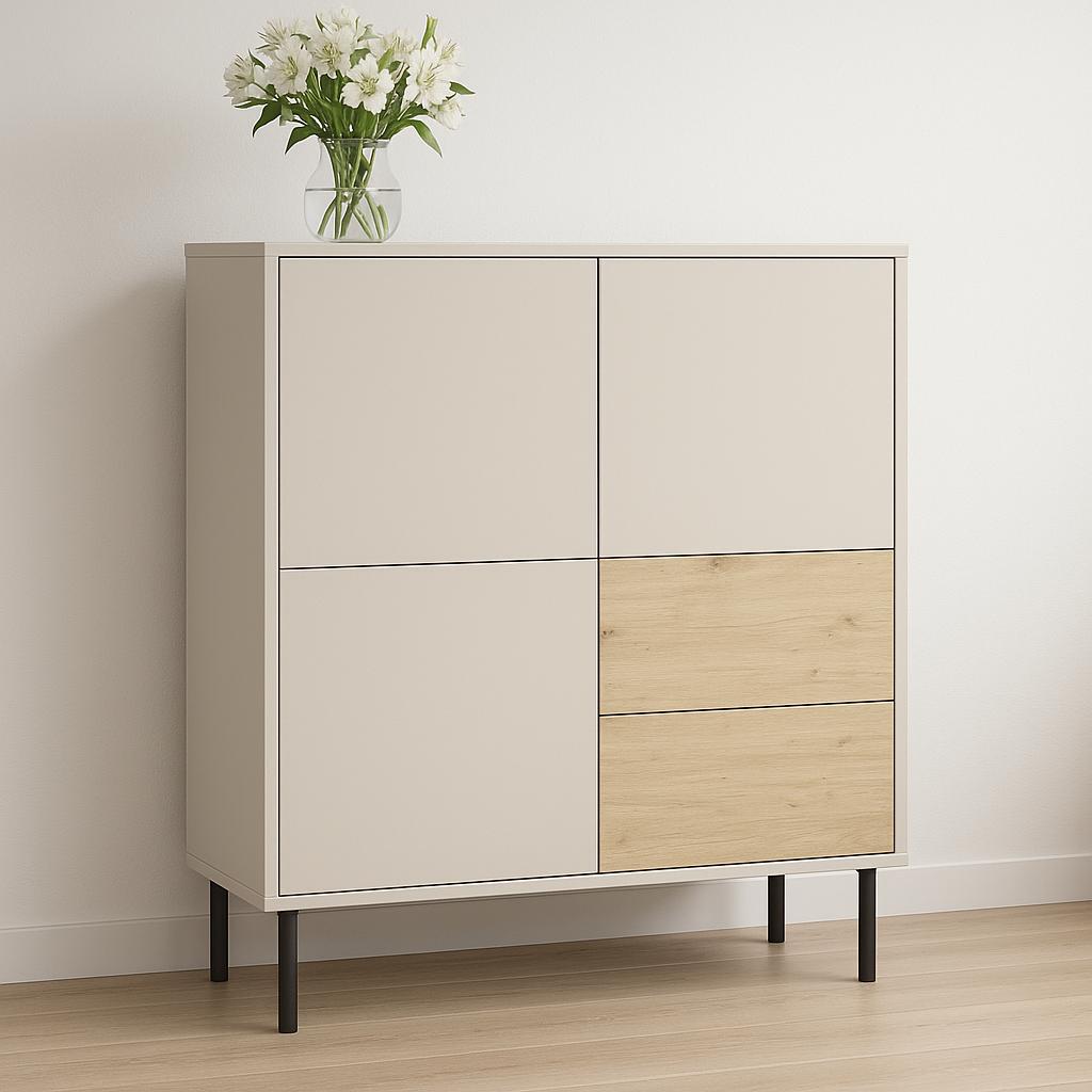 Komoda wysoka LOLA 100x40x115 cm z szufladami do sypialni salonu dąb artisan kaszmir