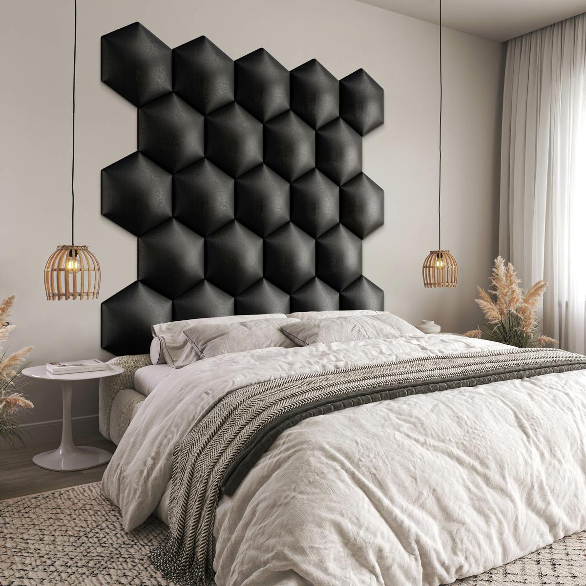Panele tapicerowane 35x40 cm na ścianę hexagon grafitowy nr. 6
