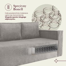 Kanapa rozkładana Verona Mega Wygodna 248x52x93 cm wersalka z funkcją spania i pojemnikiem sprężyny BONELL sztruks szary do salonu - Miniaturka zdjęcia nr 3