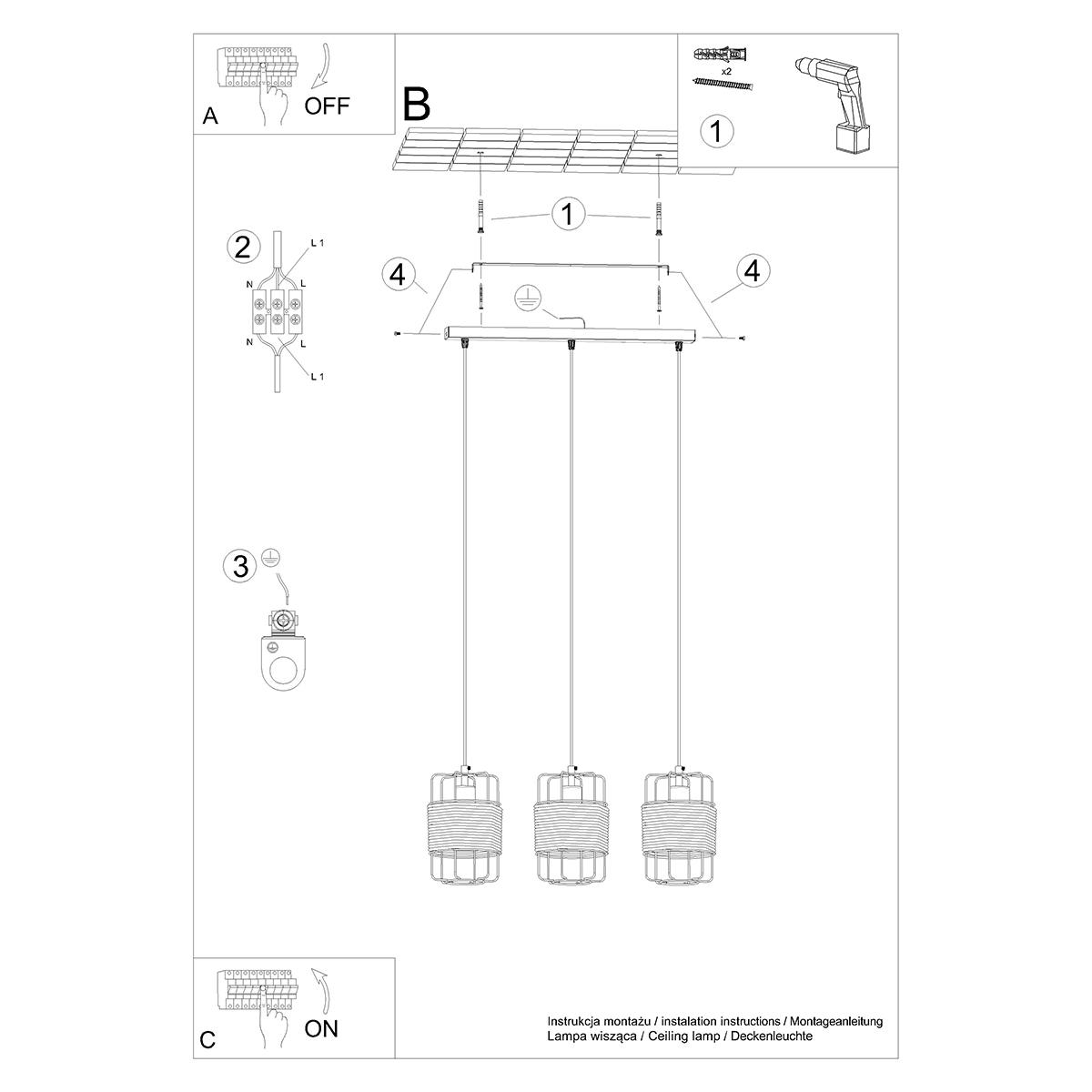 Lampa wisząca GIZUR 3L 110x15x50cm nowoczesna E27 do salonu nr. 6