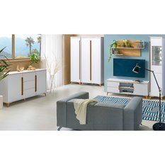 Witryna 46,8x40x199,6 cm Gappa z dwoma drzwiczkami biały brylantowy jesion górski do salonu - Miniaturka zdjęcia nr 3