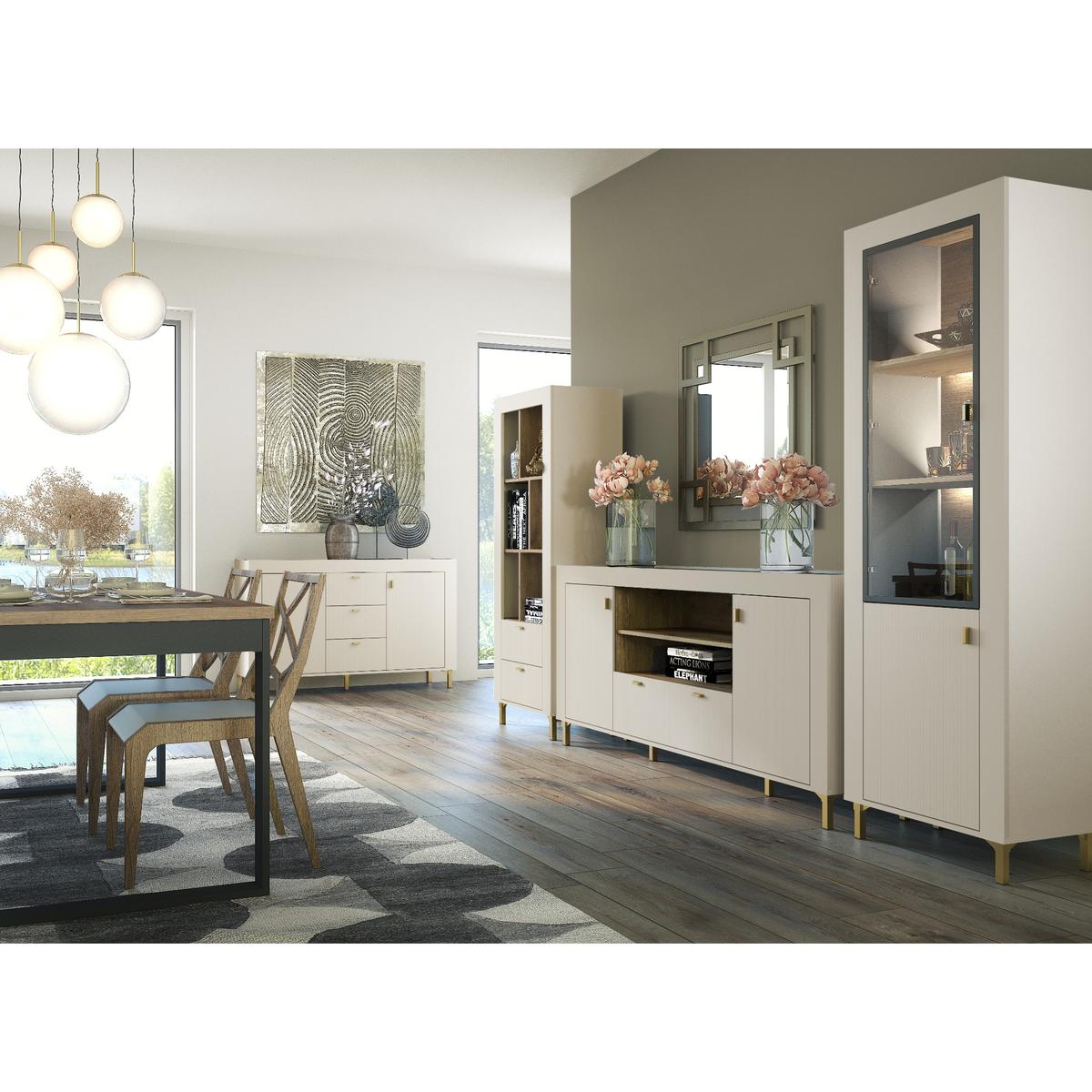 Witryna 60x40x193,6 cm Mossa z dwoma drzwiczkami i LED kaszmir do salonu nr. 3