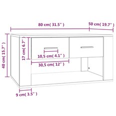 Stolik kawowy 80x50x40 cm z praktyczną półką brązowy dąb do salonu - Miniaturka zdjęcia nr 9