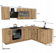 Zestaw mebli kuchennych Capri 240x180 cm kuchnia narożna szafki kuchenne górne dolne dąb evoke z blatem dąb evoke - Miniaturka zdjęcia nr 3