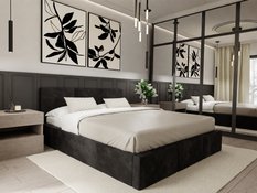 Łóżko tapicerowane do sypialni 180x200x100 cm podwójne z pojemnikiem modne czarne - Miniaturka zdjęcia nr 5