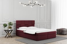 Łóżko ALMA 200x200cm z funkcją przechowywania i materacem do sypialni ciemnoczerwone