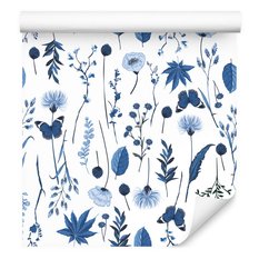 Tapeta Do Sypialni Niebieskie POLNE Kwiaty Motyle 53x1000  - Miniaturka zdjęcia nr 4