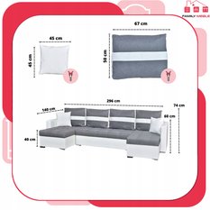 Narożnik Figo BIG 296x74x140 cm kształt U z funkcją spania i przechowywania do salonu Twist biało szary - Miniaturka zdjęcia nr 8