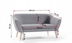 Sofa DIANA 140x74x75 cm dwuosobowa w stylu skandynawskim jasnoszara do salonu - Miniaturka zdjęcia nr 4