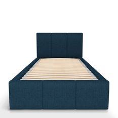 Łóżko Pojedyncze 90x200cm łóżko tapicerowane z pojemnikiem granatowe do sypialni wezgłowie 110 cm - Miniaturka zdjęcia nr 7