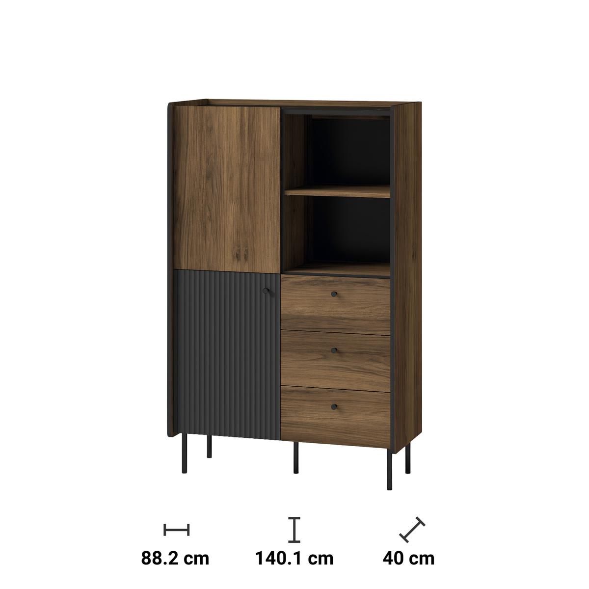 Kredens 88,2x40x140,1 cm z drzwiczkami szufladami i półkami orzech czarny mat do salonu nr. 4