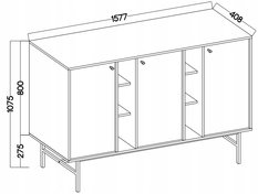 Komoda 158 cm AVILLA beżowa drzwi półki stelaż metalowe nóżki I uchwyty - Miniaturka zdjęcia nr 3