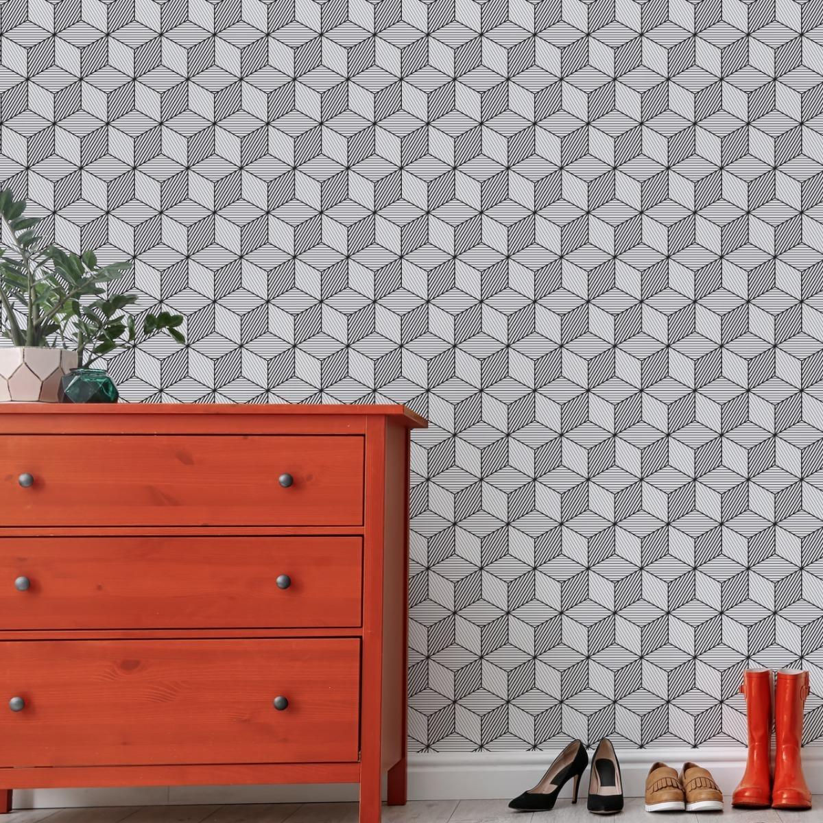 Tapeta Ścienna GEOMETRYCZNE Czarno-Białe Sześciany 53x1000  nr. 4